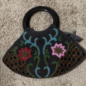 Cameco Vintage Embroidered Black Beaded Handbag